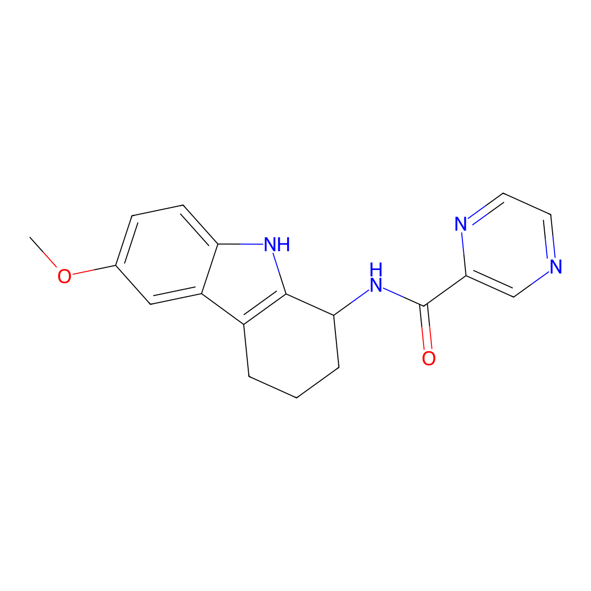 N-(6-methoxy-2,3,4,9-tetrahydro-1H-carbazol-1-yl)pyrazine-2-carboxamide molecular structure, CAS 1574517-26-2
