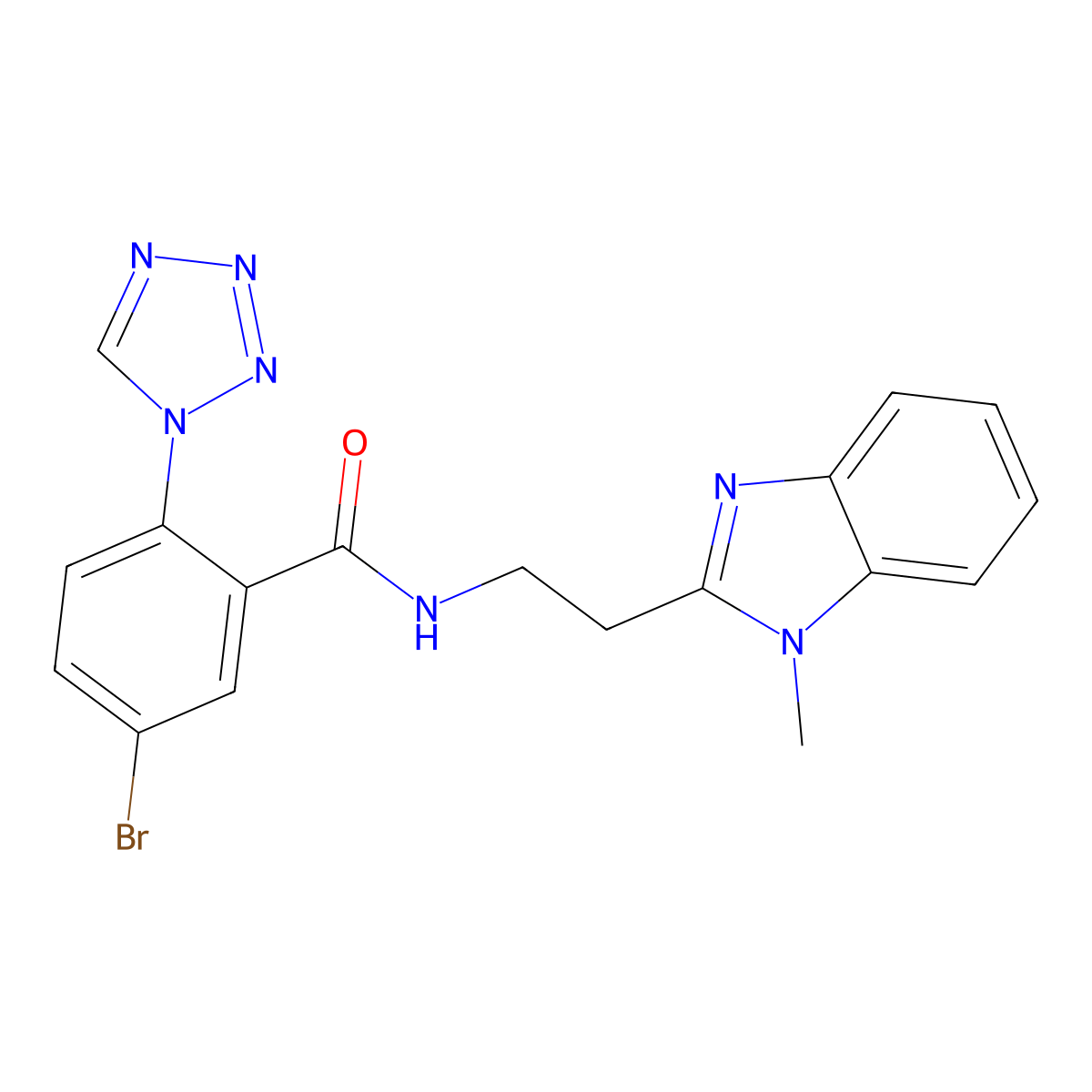 5-bromo-N-[2-(1-methyl-1H-benzimidazol-2-yl)ethyl]-2-(1H-tetrazol-1-yl)benzamide molecular structure, CAS 1574517-28-4