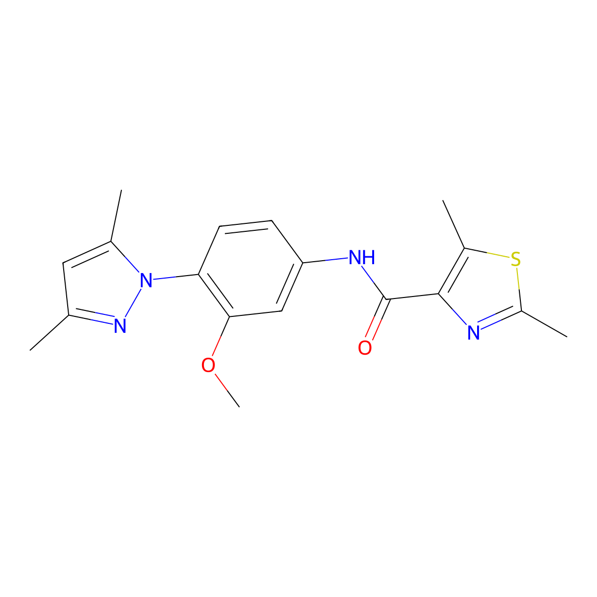 N-[4-(3,5-dimethyl-1H-pyrazol-1-yl)-3-methoxyphenyl]-2,5-dimethyl-1,3-thiazole-4-carboxamide molecular structure, CAS 1574517-34-2