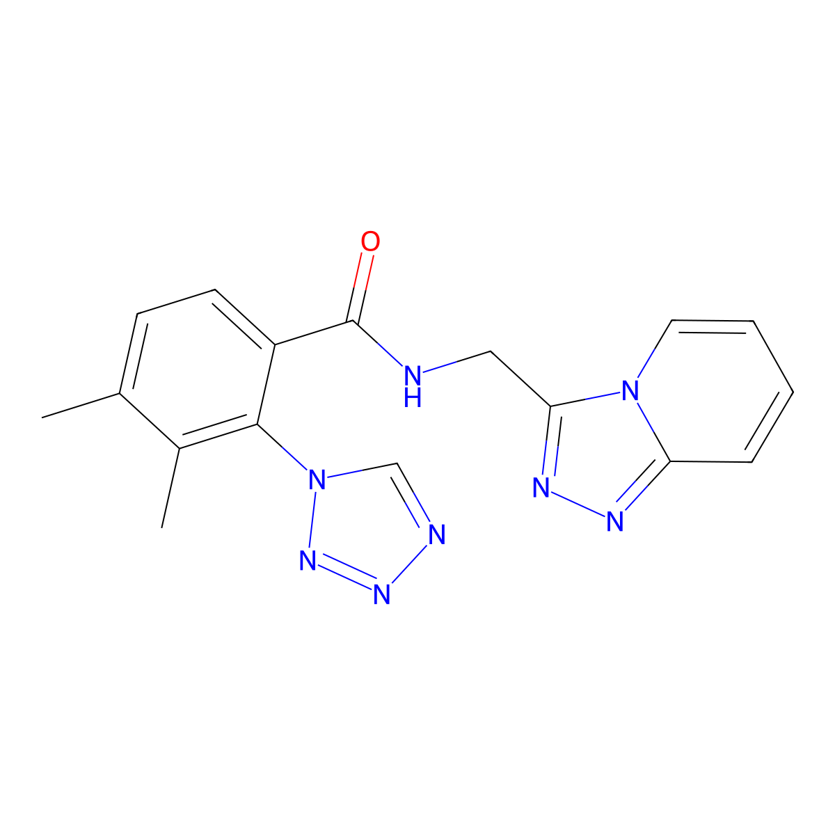 3,4-dimethyl-2-(1H-tetrazol-1-yl)-N-([1,2,4]triazolo[4,3-a]pyridin-3-ylmethyl)benzamide molecular structure, CAS 1574517-39-7