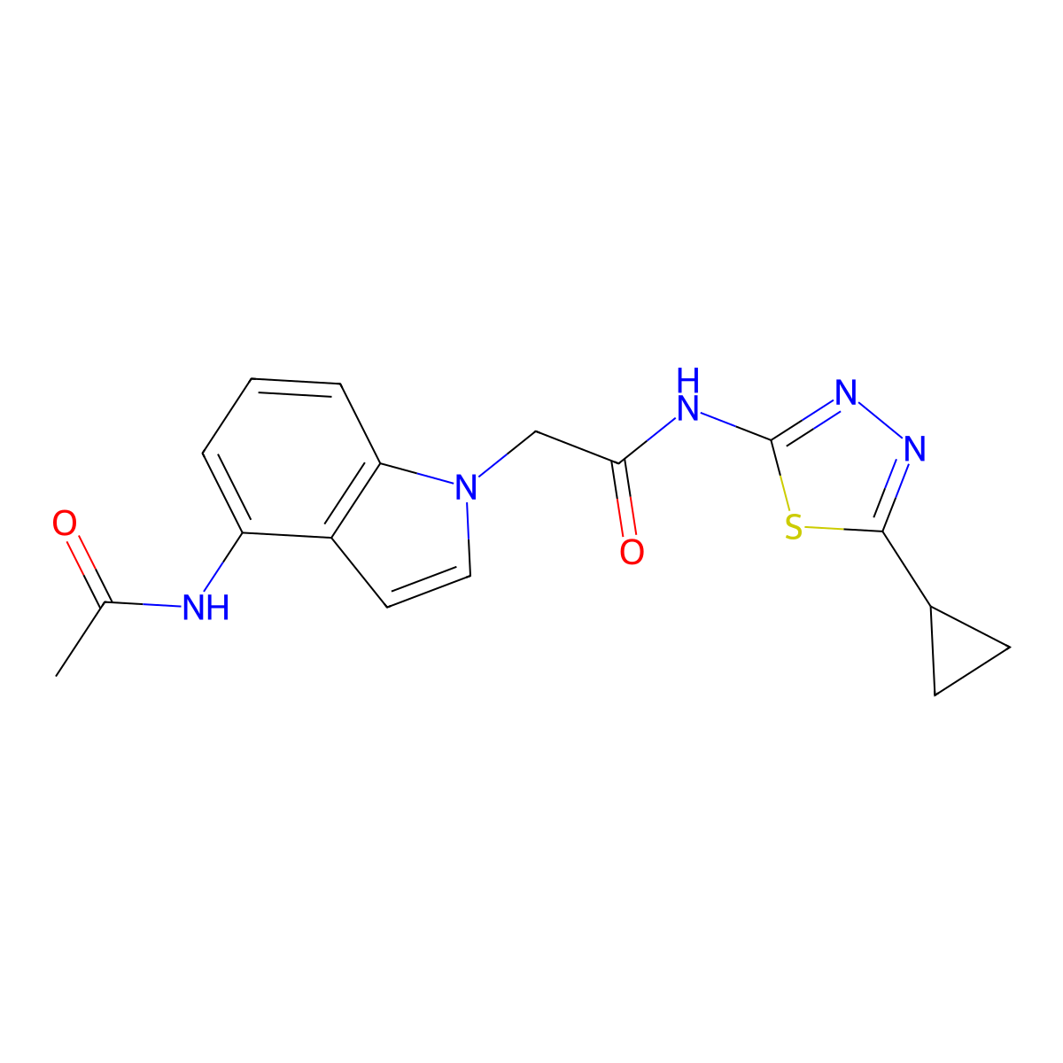 2-(4-acetamido-1H-indol-1-yl)-N-(5-cyclopropyl-1,3,4-thiadiazol-2-yl)acetamide molecular structure, CAS 1574517-43-3
