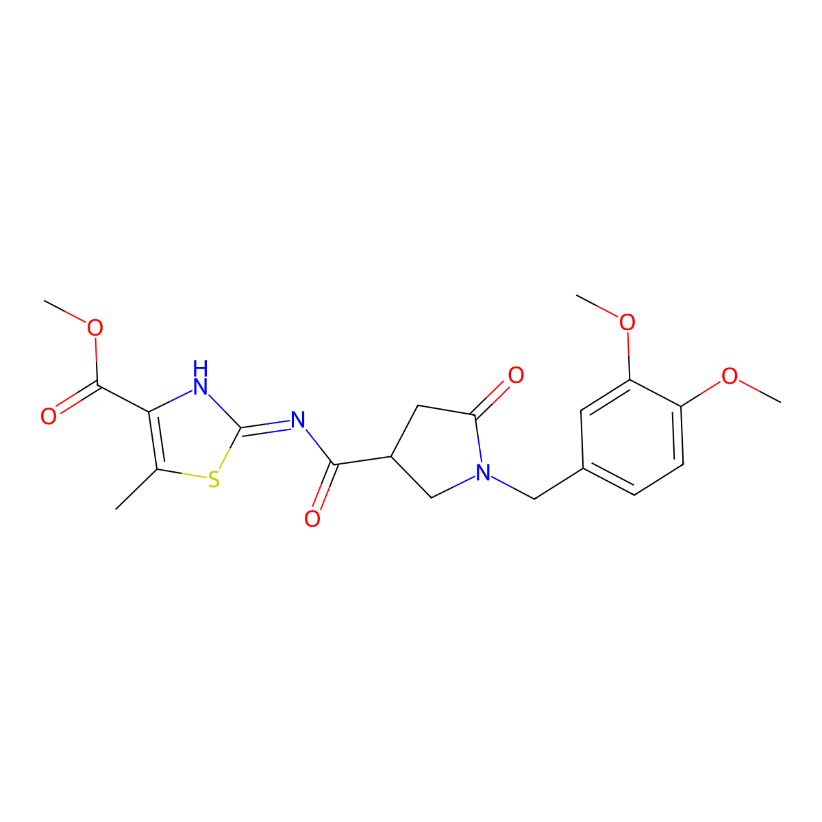 Methyl 2-({[1-(3,4-dimethoxybenzyl)-5-oxopyrrolidin-3-yl]carbonyl}amino)-5-methyl-1,3-thiazole-4-carboxylate molecular structure, CAS 1574517-64-8