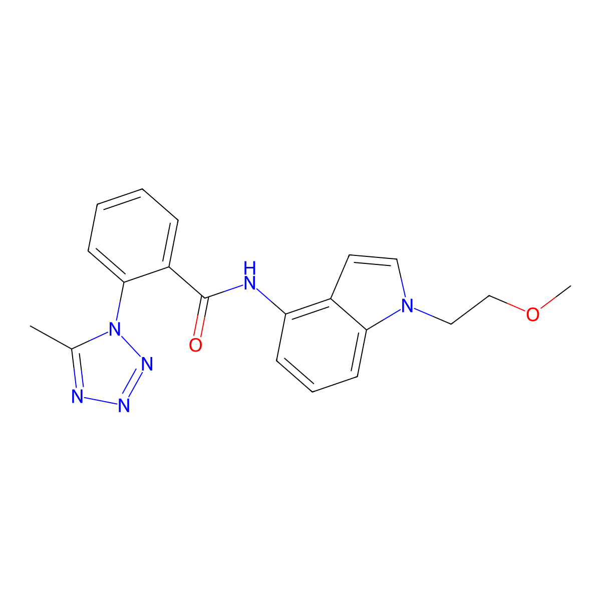 N-[1-(2-methoxyethyl)-1H-indol-4-yl]-2-(5-methyl-1H-tetrazol-1-yl)benzamide molecular structure, CAS 1574517-77-3