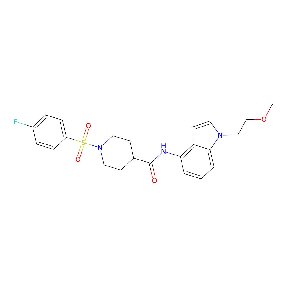 1-[(4-fluorophenyl)sulfonyl]-N-[1-(2-methoxyethyl)-1H-indol-4-yl]piperidine-4-carboxamide molecular structure, CAS 1574517-84-2