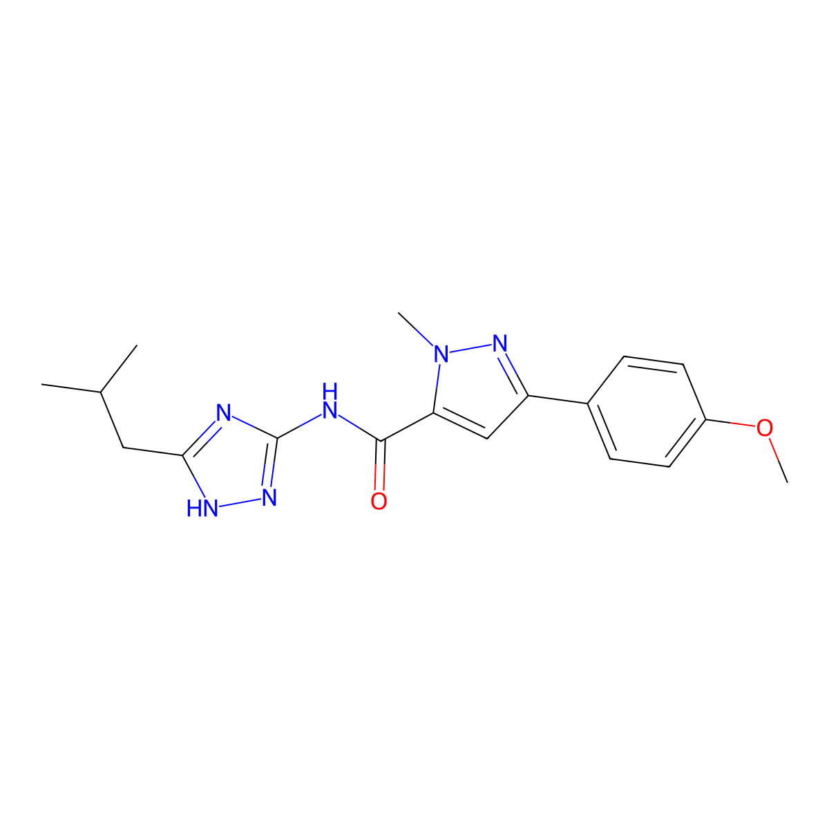 3-(4-methoxyphenyl)-1-methyl-N-[3-(2-methylpropyl)-1H-1,2,4-triazol-5-yl]-1H-pyrazole-5-carboxamide molecular structure, CAS 1574517-85-3
