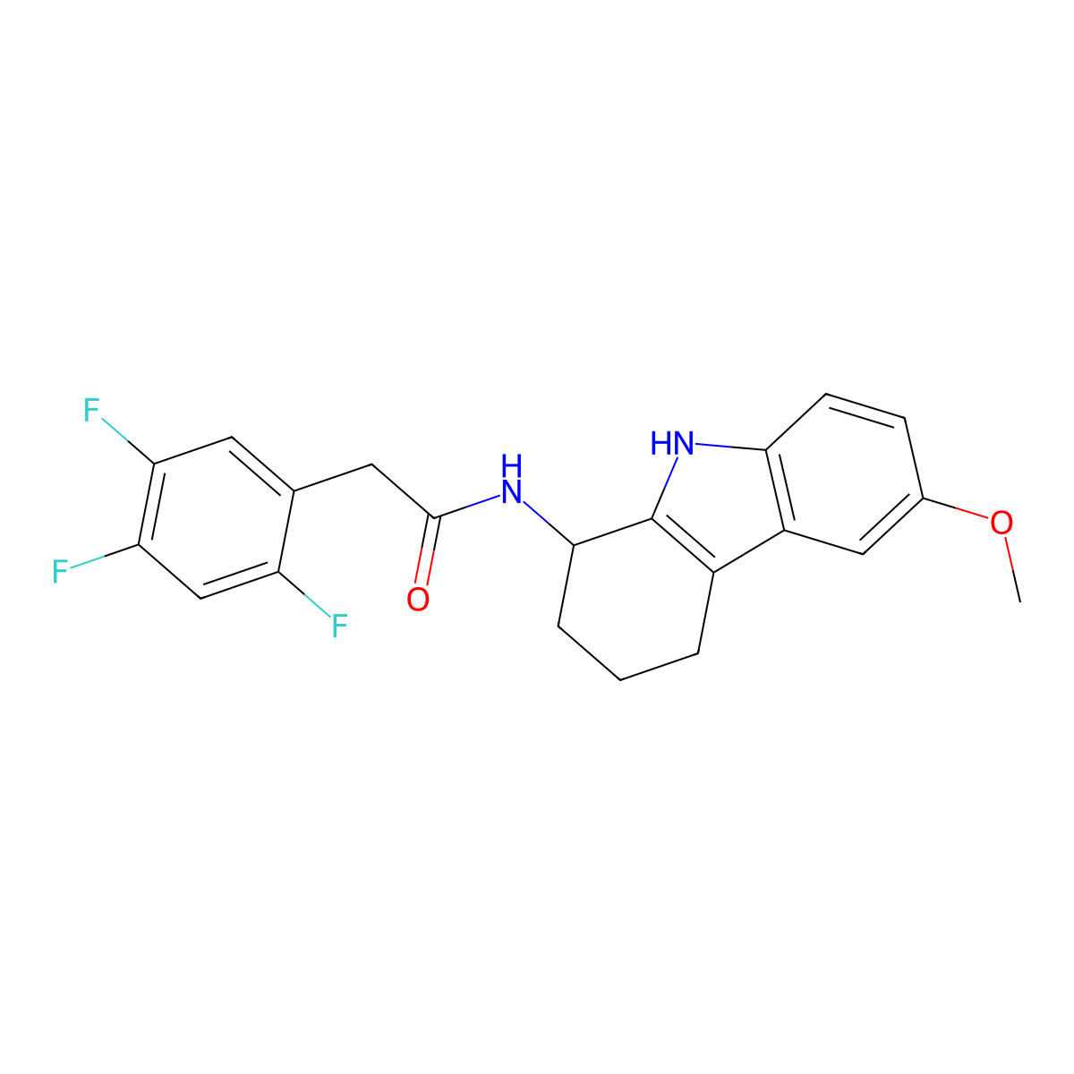 N-(6-methoxy-2,3,4,9-tetrahydro-1H-carbazol-1-yl)-2-(2,4,5-trifluorophenyl)acetamide molecular structure, CAS 1574517-99-9