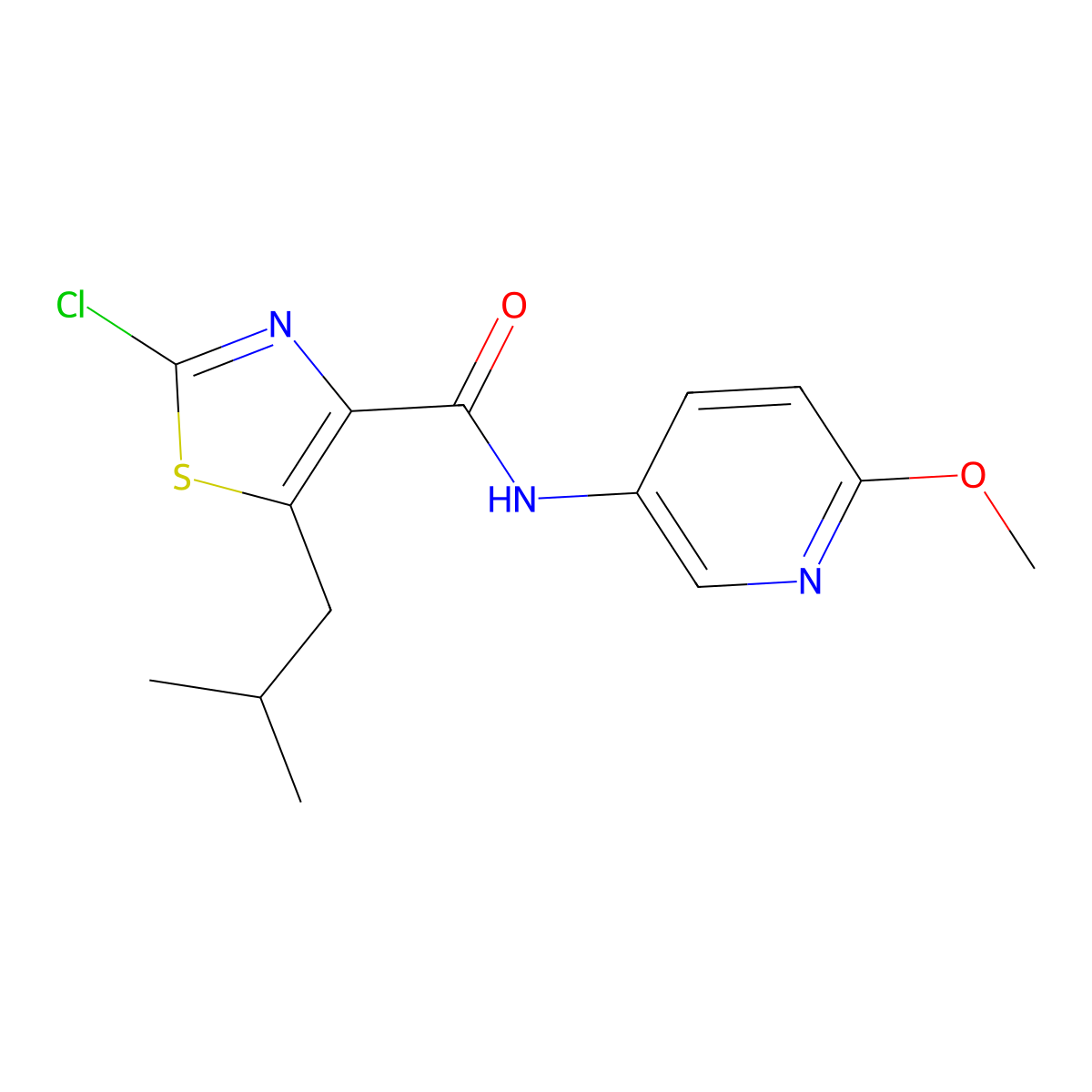 2-chloro-N-(6-methoxypyridin-3-yl)-5-(2-methylpropyl)-1,3-thiazole-4-carboxamide molecular structure, CAS 1574518-14-1