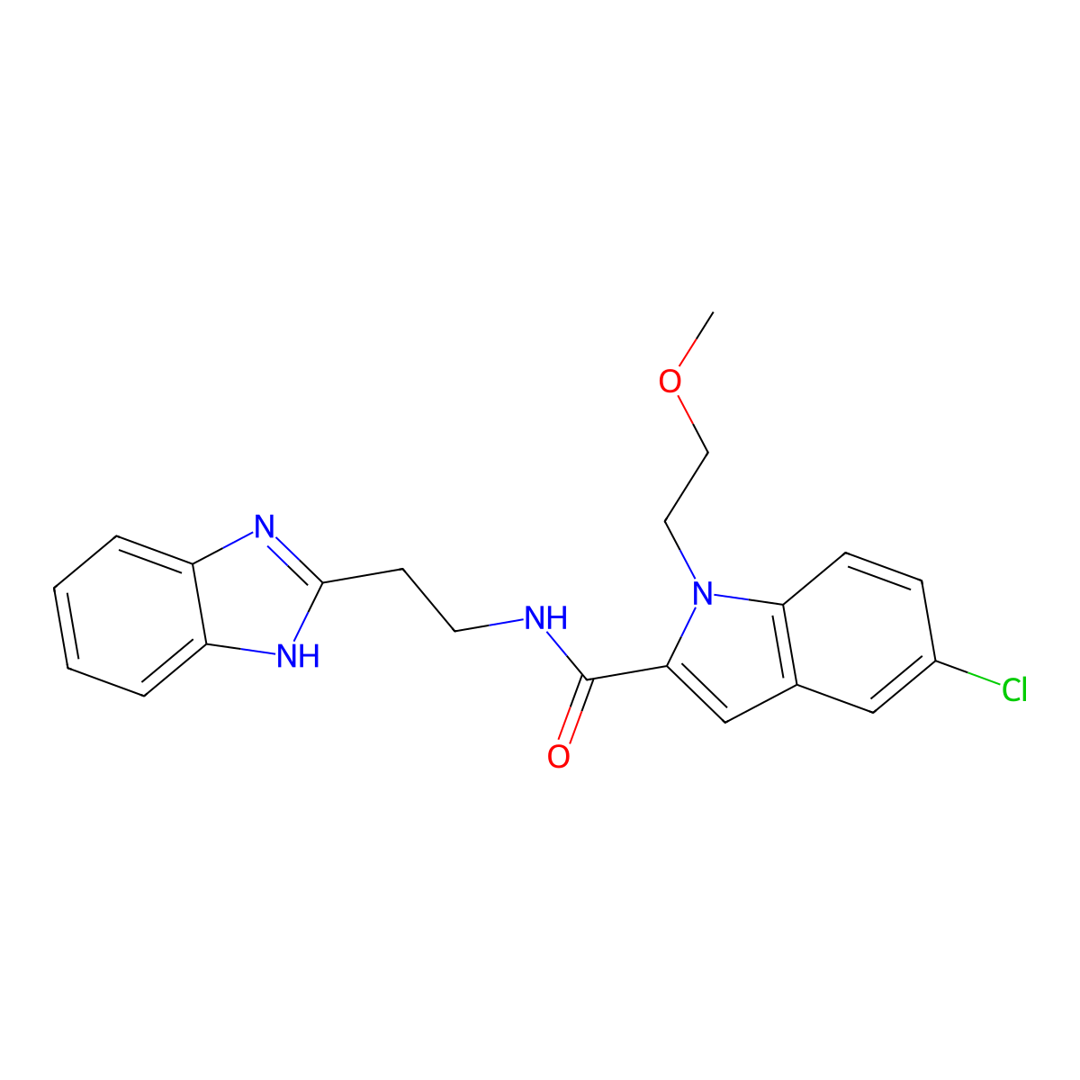 N-[2-(1H-1,3-benzimidazol-2-yl)ethyl]-5-chloro-1-(2-methoxyethyl)-1H-indole-2-carboxamide molecular structure, CAS 1574518-21-0