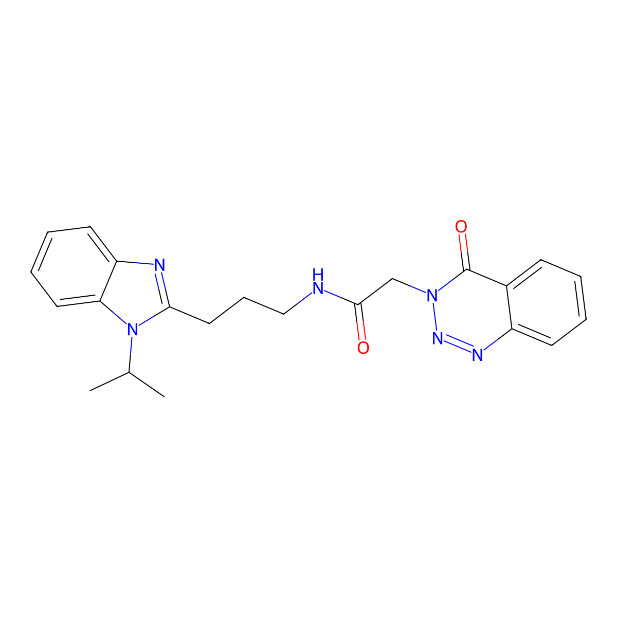 2-(4-oxo-1,2,3-benzotriazin-3(4H)-yl)-N-{3-[1-(propan-2-yl)-1H-benzimidazol-2-yl]propyl}acetamide molecular structure, CAS 1574518-48-1