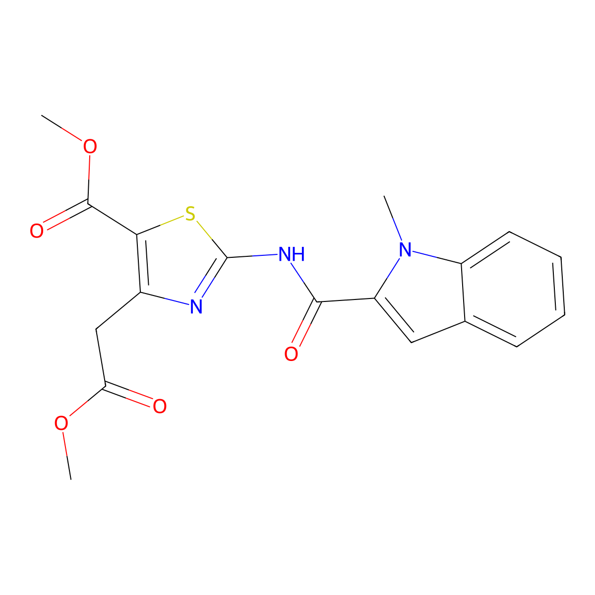 methyl 4-(2-methoxy-2-oxoethyl)-2-{[(1-methyl-1H-indol-2-yl)carbonyl]amino}-1,3-thiazole-5-carboxylate molecular structure, CAS 1574527-78-8