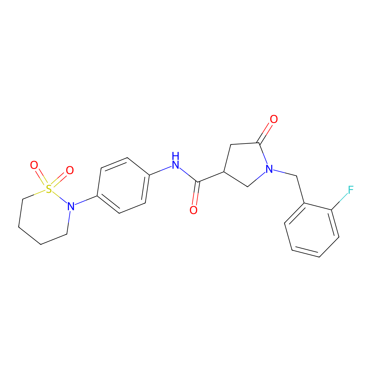 N-[4-(1,1-dioxido-1,2-thiazinan-2-yl)phenyl]-1-(2-fluorobenzyl)-5-oxopyrrolidine-3-carboxamide molecular structure, CAS 1574527-86-8