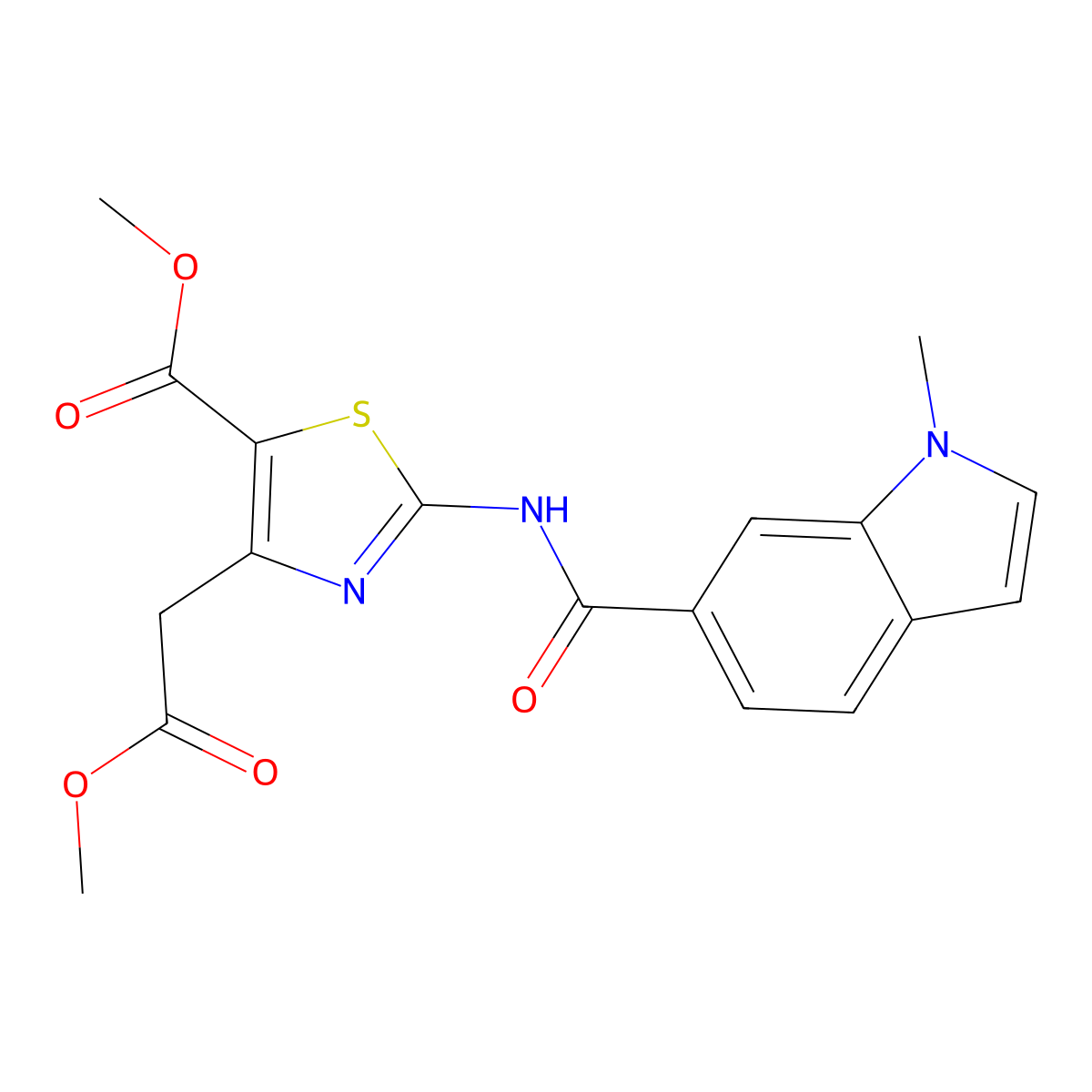 methyl 4-(2-methoxy-2-oxoethyl)-2-{[(1-methyl-1H-indol-6-yl)carbonyl]amino}-1,3-thiazole-5-carboxylate molecular structure, CAS 1574527-95-9