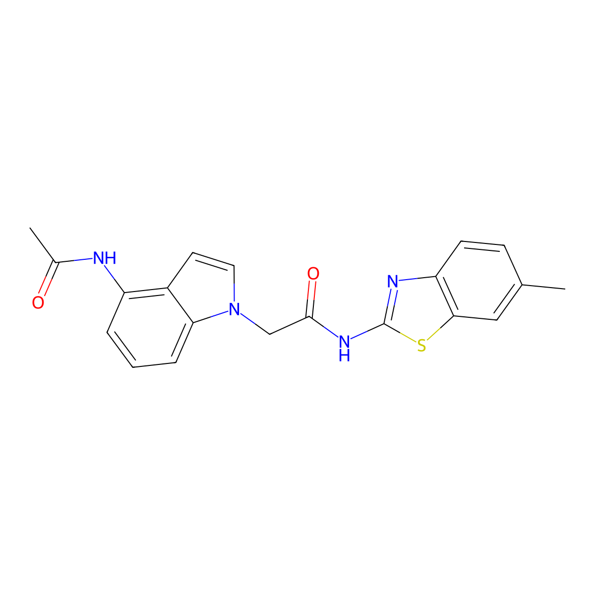 2-(4-acetamido-1H-indol-1-yl)-N-(6-methylbenzo[d]thiazol-2-yl)acetamide molecular structure, CAS 1574528-23-6