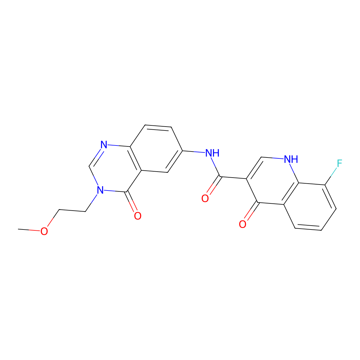 8-fluoro-4-hydroxy-N-(3-(2-methoxyethyl)-4-oxo-3,4-dihydroquinazolin-6-yl)quinoline-3-carboxamide molecular structure, CAS 1574528-27-0