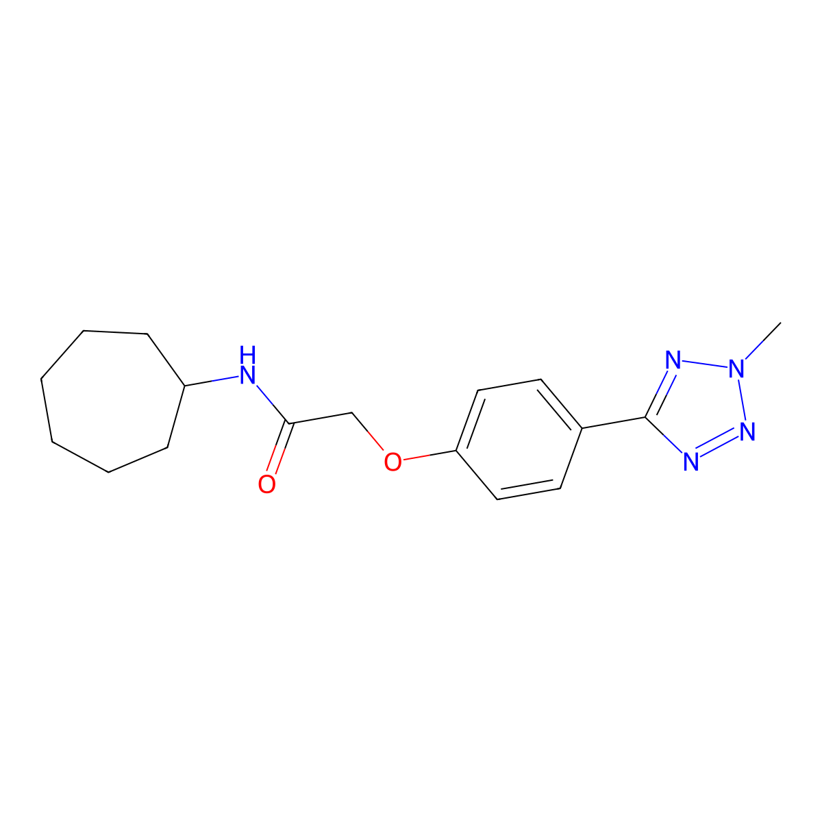 N-cycloheptyl-2-[4-(2-methyl-2H-tetrazol-5-yl)phenoxy]acetamide molecular structure, CAS 1574528-33-8