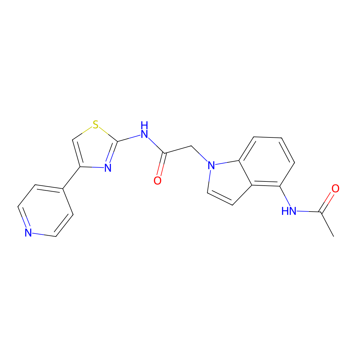 2-(4-acetamido-1H-indol-1-yl)-N-(4-(pyridin-4-yl)thiazol-2-yl)acetamide molecular structure, CAS 1574528-45-2