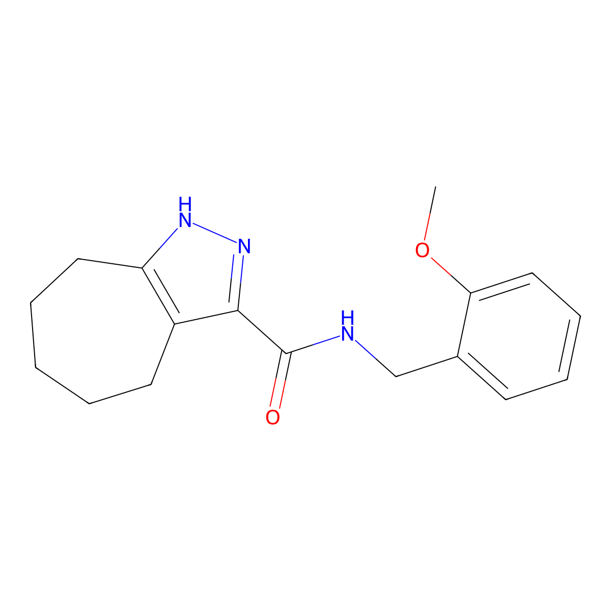 N-(2-methoxybenzyl)-2,4,5,6,7,8-hexahydrocyclohepta[c]pyrazole-3-carboxamide molecular structure, CAS 1574528-51-0
