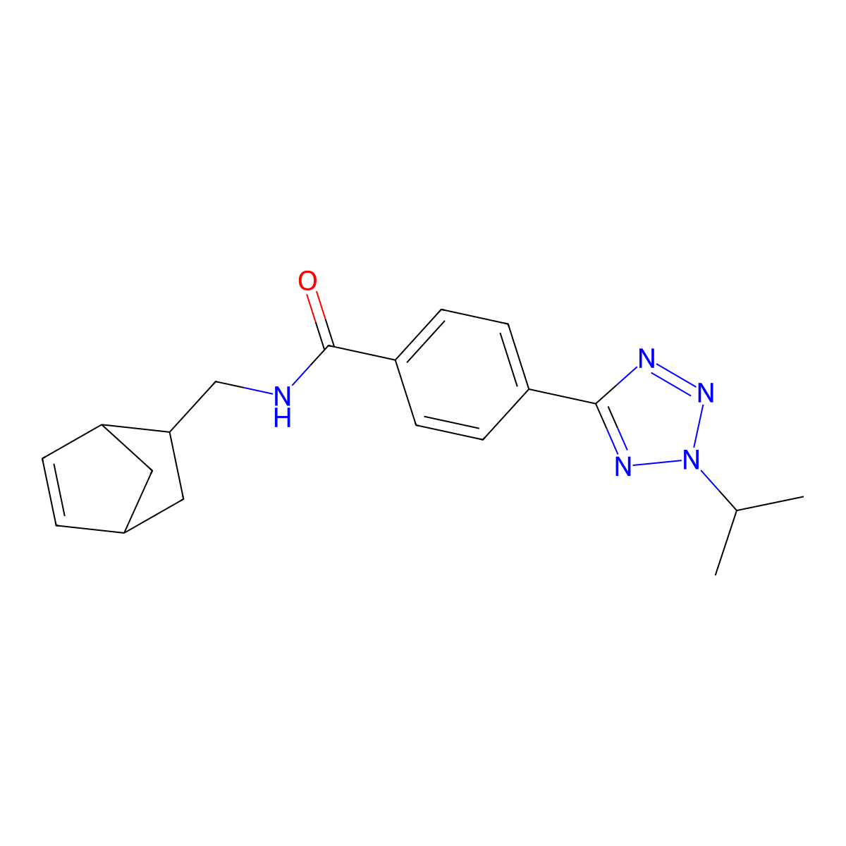 N-(bicyclo[2.2.1]hept-5-en-2-ylmethyl)-4-[2-(propan-2-yl)-2H-tetrazol-5-yl]benzamide molecular structure, CAS 1574528-66-7