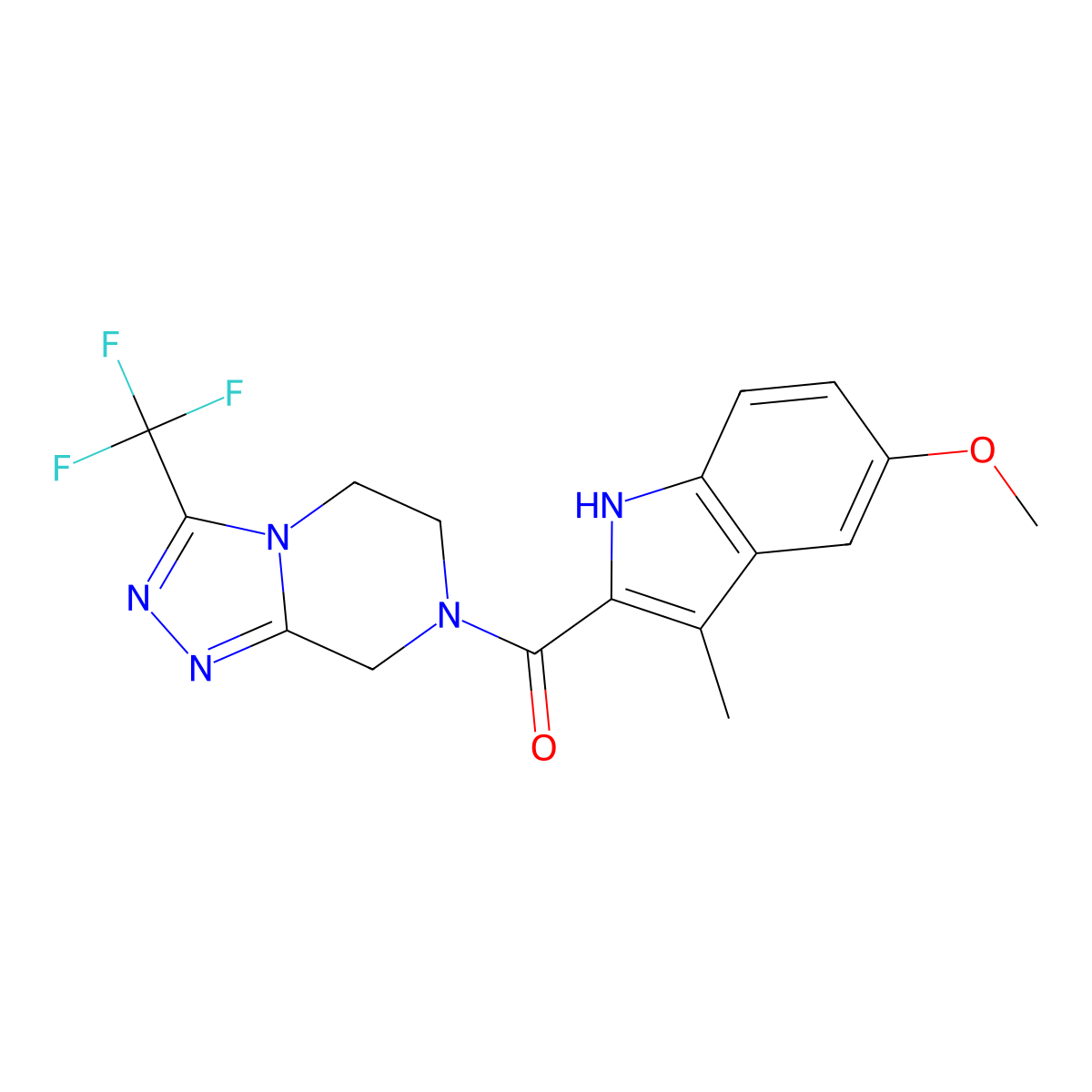 (5-methoxy-3-methyl-1H-indol-2-yl)[3-(trifluoromethyl)-5,6-dihydro[1,2,4]triazolo[4,3-a]pyrazin-7(8H)-yl]methanone molecular structure, CAS 1574528-70-3