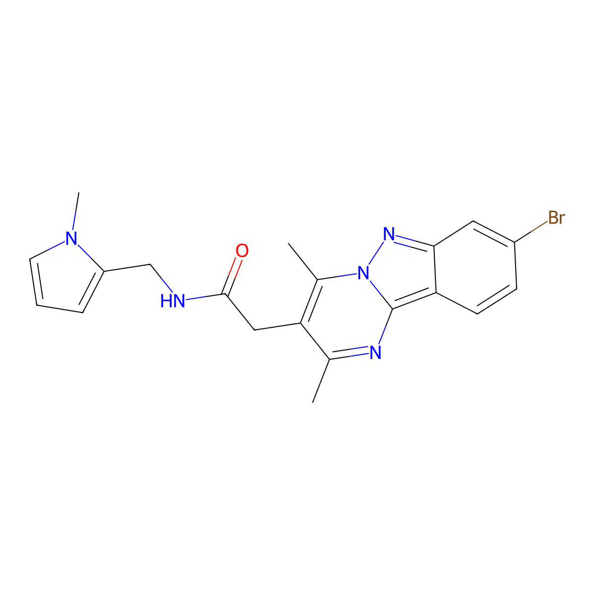 2-(8-bromo-2,4-dimethylpyrimido[1,2-b]indazol-3-yl)-N-[(1-methyl-1H-pyrrol-2-yl)methyl]acetamide molecular structure, CAS 1574528-82-7