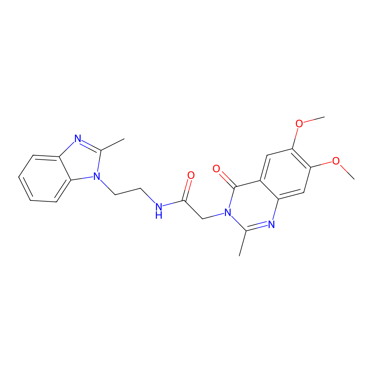 2-(6,7-dimethoxy-2-methyl-4-oxoquinazolin-3(4H)-yl)-N-[2-(2-methyl-1H-benzimidazol-1-yl)ethyl]acetamide molecular structure, CAS 1574528-86-1