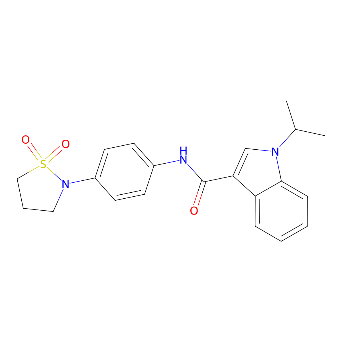N-[4-(1,1-dioxido-1,2-thiazolidin-2-yl)phenyl]-1-(propan-2-yl)-1H-indole-3-carboxamide molecular structure, CAS 1574528-88-3