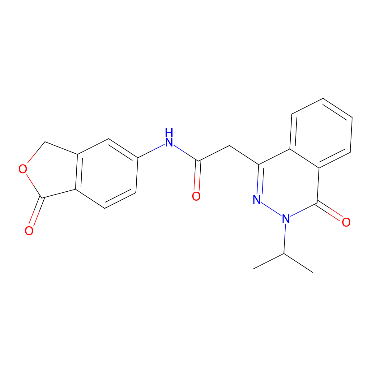 N-(1-oxo-1,3-dihydro-2-benzofuran-5-yl)-2-[4-oxo-3-(propan-2-yl)-3,4-dihydrophthalazin-1-yl]acetamide molecular structure, CAS 1574529-00-2