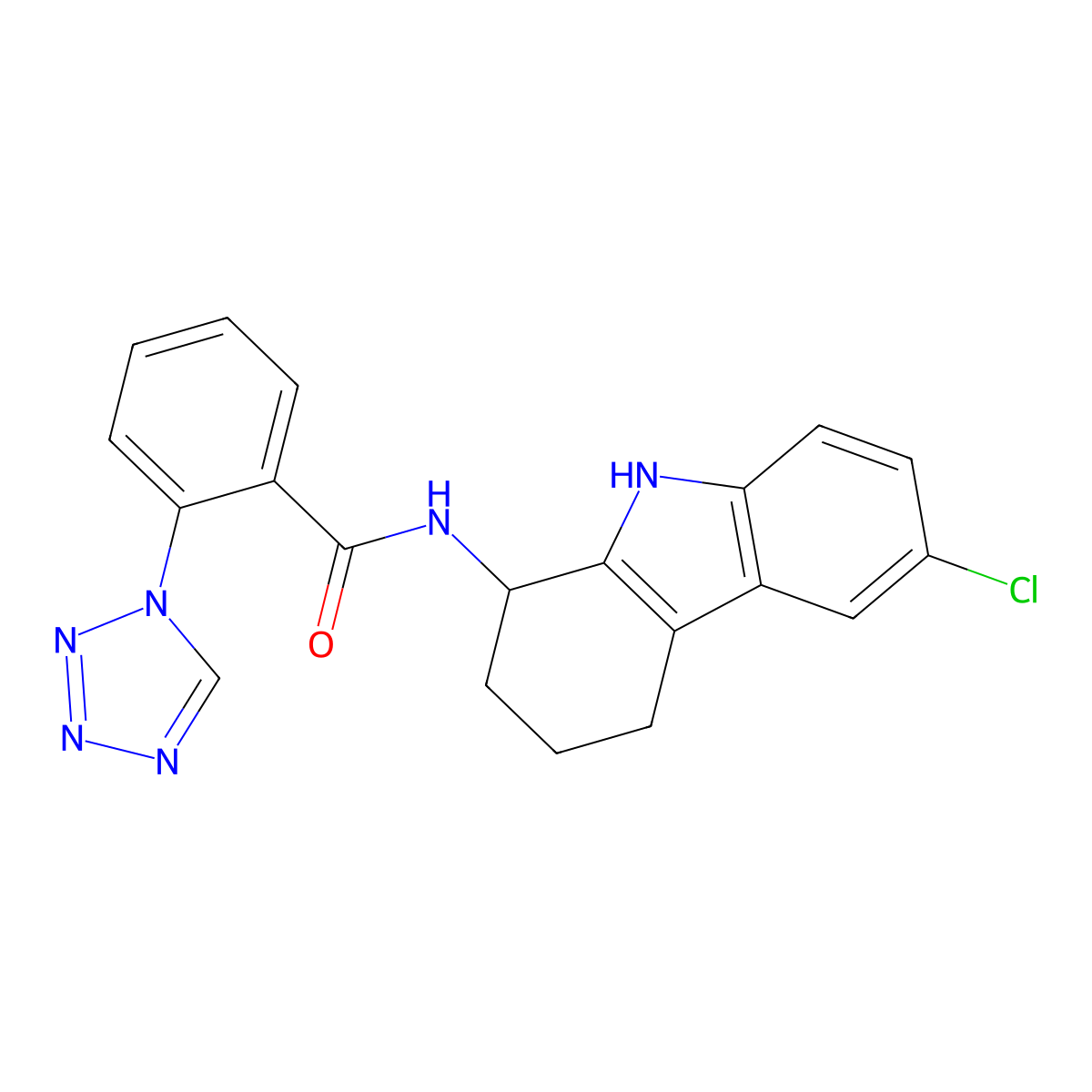 N-(6-chloro-2,3,4,9-tetrahydro-1H-carbazol-1-yl)-2-(1H-tetrazol-1-yl)benzamide molecular structure, CAS 1574529-08-0