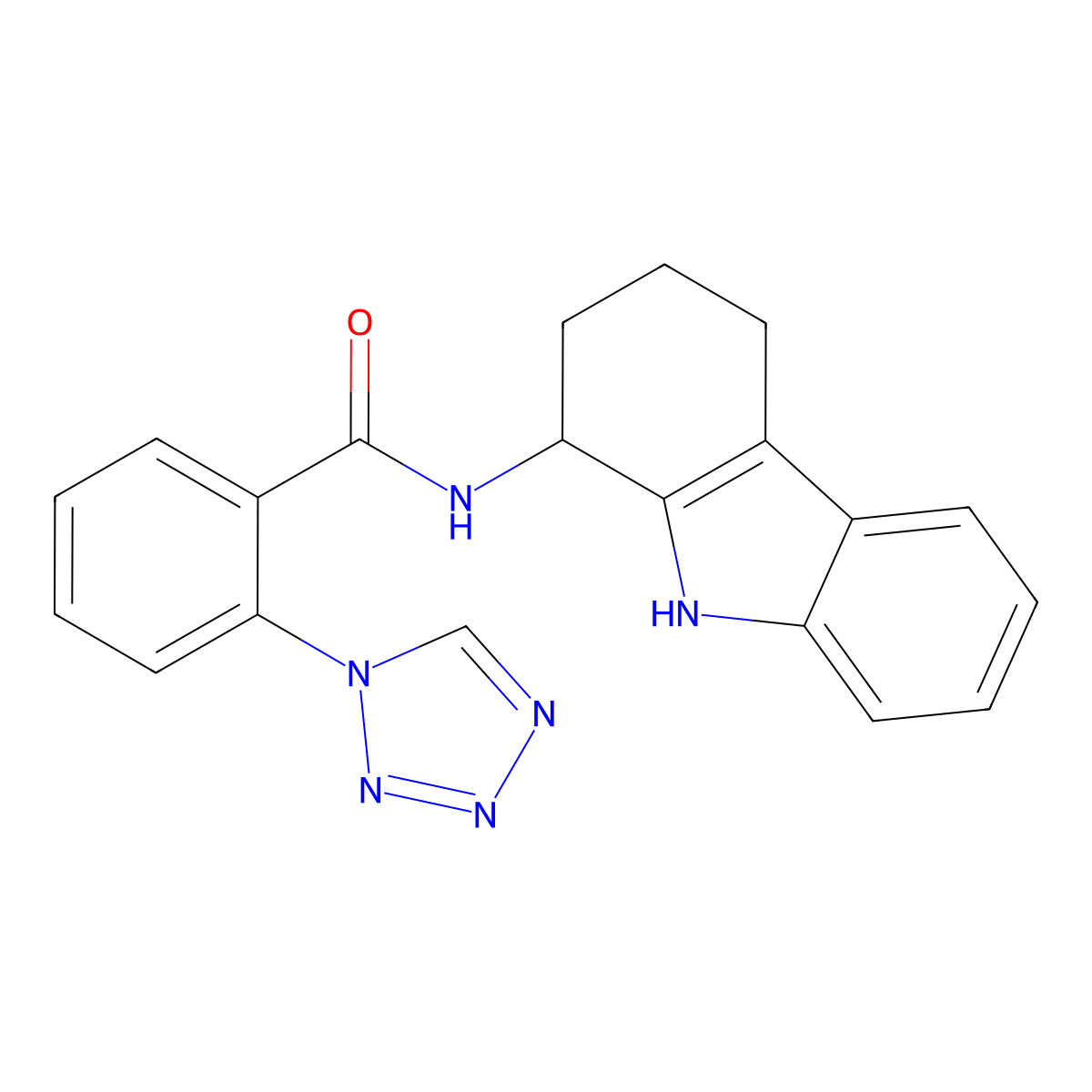 N-(2,3,4,9-tetrahydro-1H-carbazol-1-yl)-2-(1H-tetrazol-1-yl)benzamide molecular structure, CAS 1574529-38-6