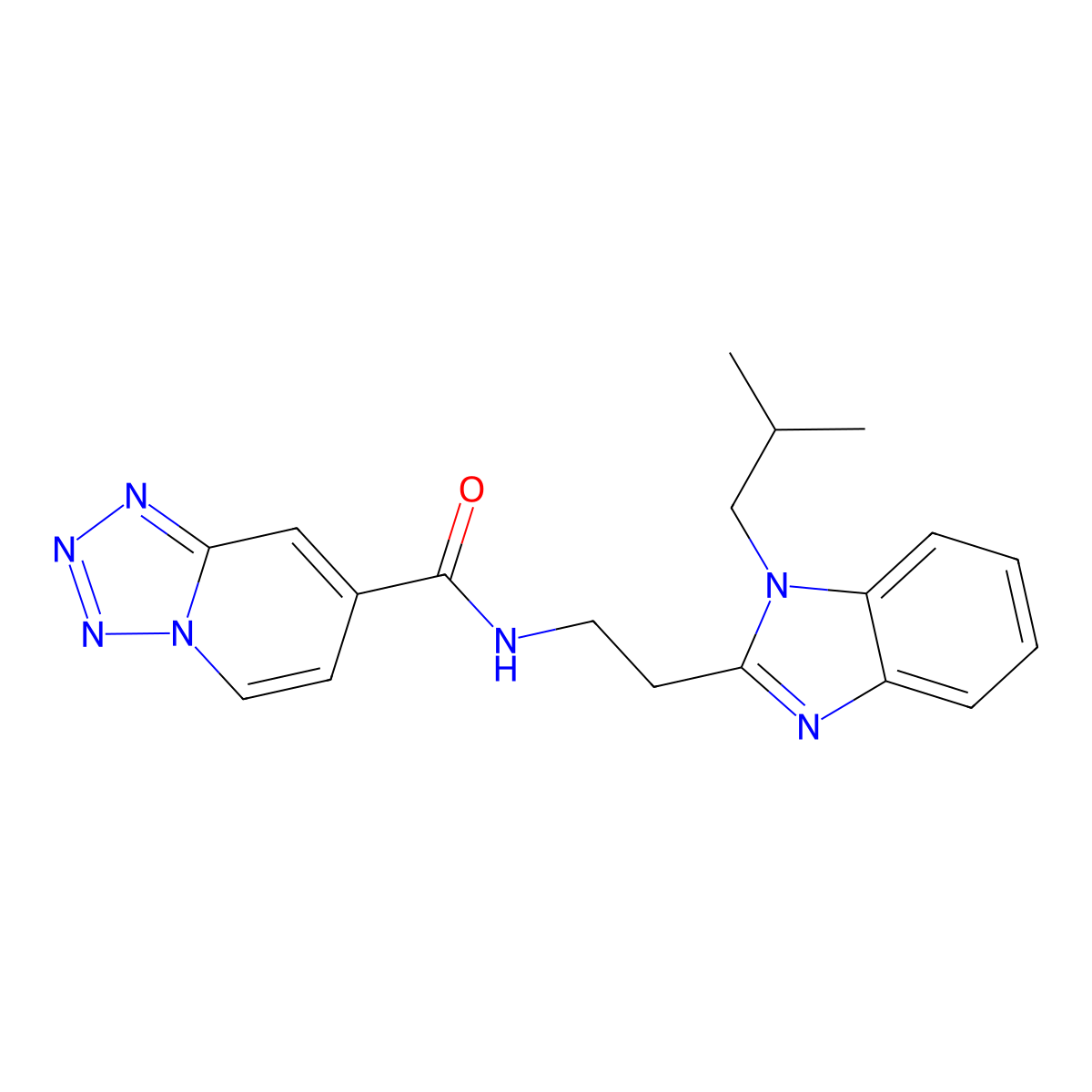 N-{2-[1-(2-methylpropyl)-1H-benzimidazol-2-yl]ethyl}tetrazolo[1,5-a]pyridine-7-carboxamide molecular structure, CAS 1574529-39-7