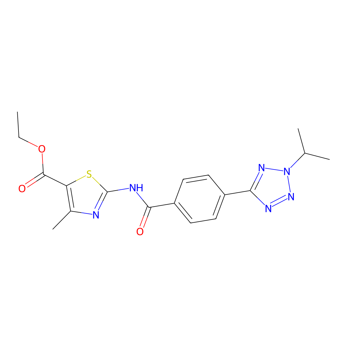 ethyl 4-methyl-2-[({4-[2-(propan-2-yl)-2H-tetrazol-5-yl]phenyl}carbonyl)amino]-1,3-thiazole-5-carboxylate molecular structure, CAS 1574529-41-1