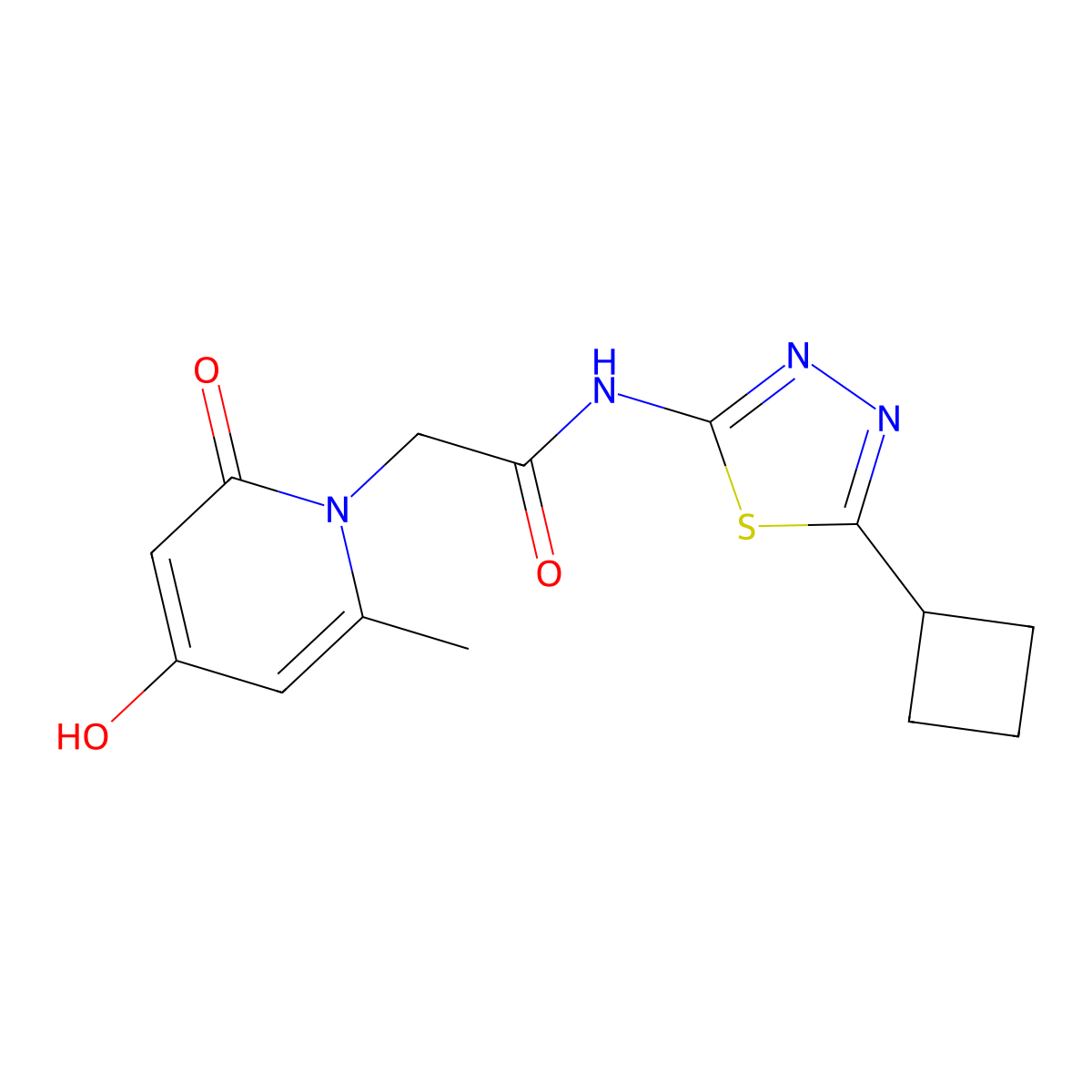 N-(5-cyclobutyl-1,3,4-thiadiazol-2-yl)-2-(4-hydroxy-6-methyl-2-oxopyridin-1(2H)-yl)acetamide molecular structure, CAS 1574529-46-6