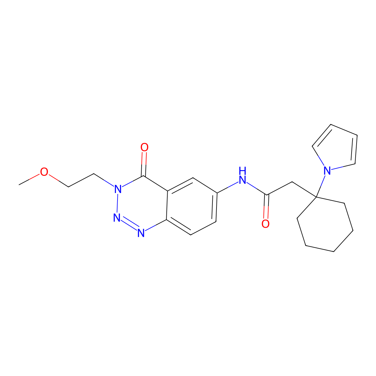 N-[3-(2-methoxyethyl)-4-oxo-3,4-dihydro-1,2,3-benzotriazin-6-yl]-2-[1-(1H-pyrrol-1-yl)cyclohexyl]acetamide molecular structure, CAS 1574529-56-8