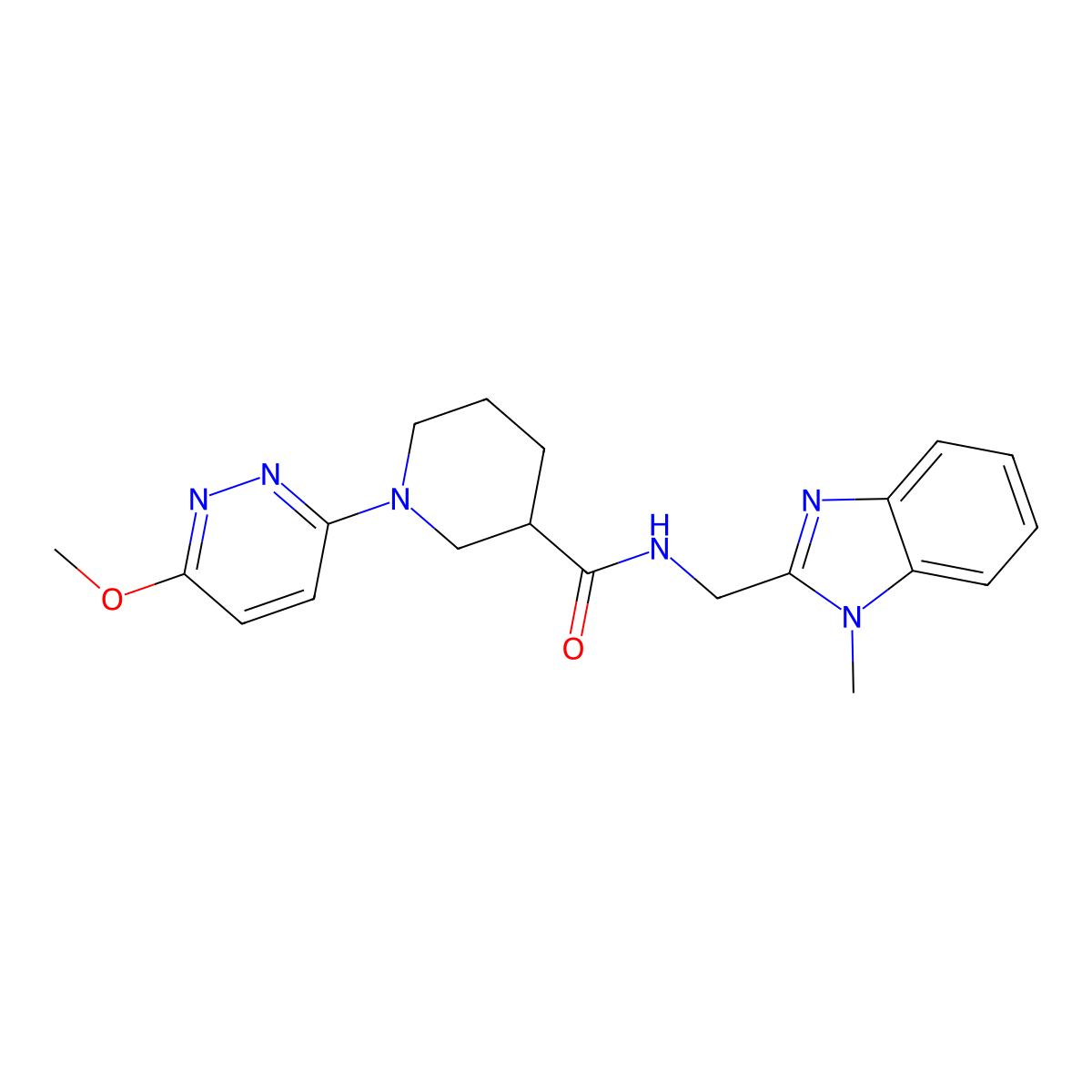 1-(6-methoxy-3-pyridazinyl)-N-[(1-methyl-1H-1,3-benzimidazol-2-yl)methyl]-3-piperidinecarboxamide molecular structure, CAS 1574529-63-7