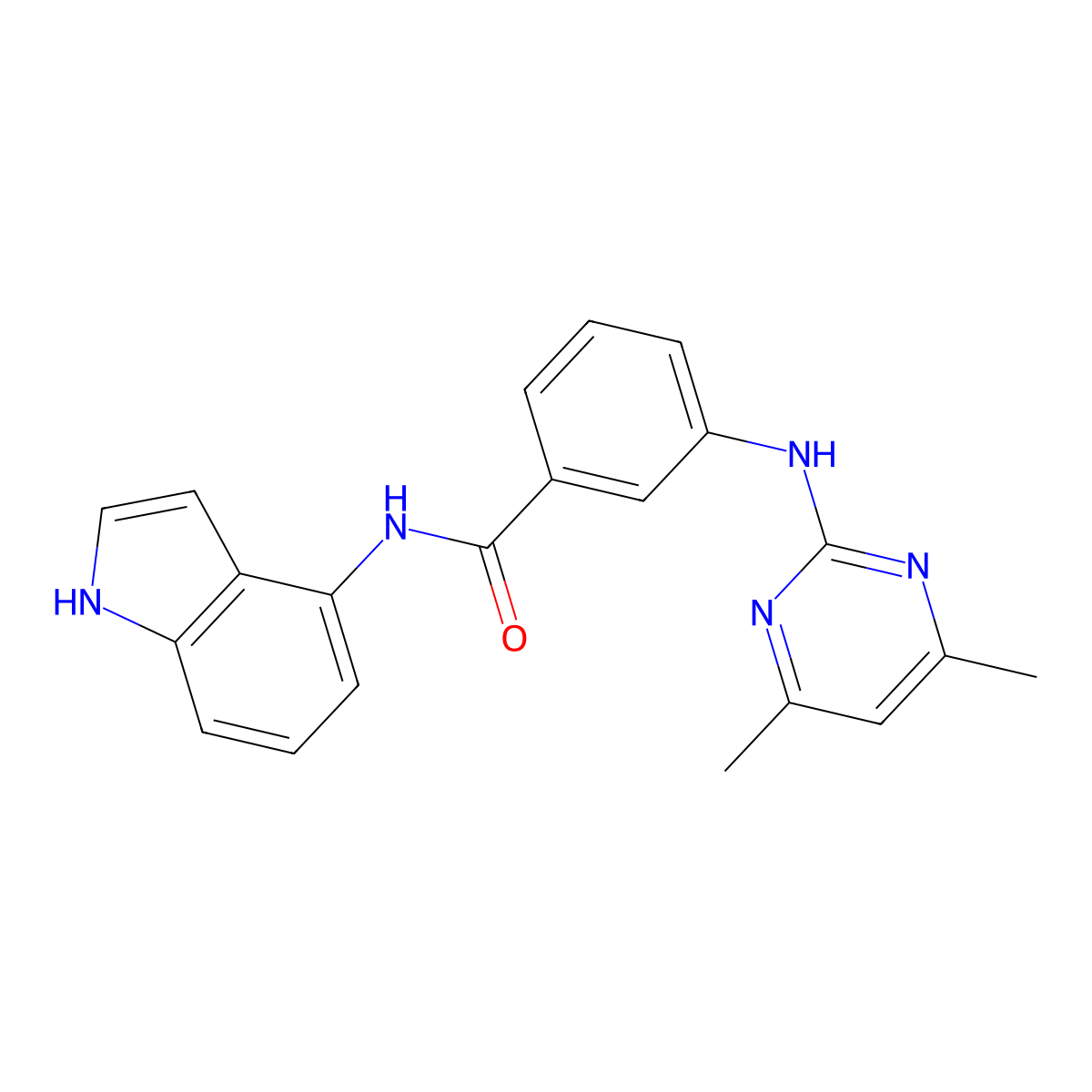 3-[(4,6-dimethylpyrimidin-2-yl)amino]-N-(1H-indol-4-yl)benzamide molecular structure, CAS 1574529-65-9