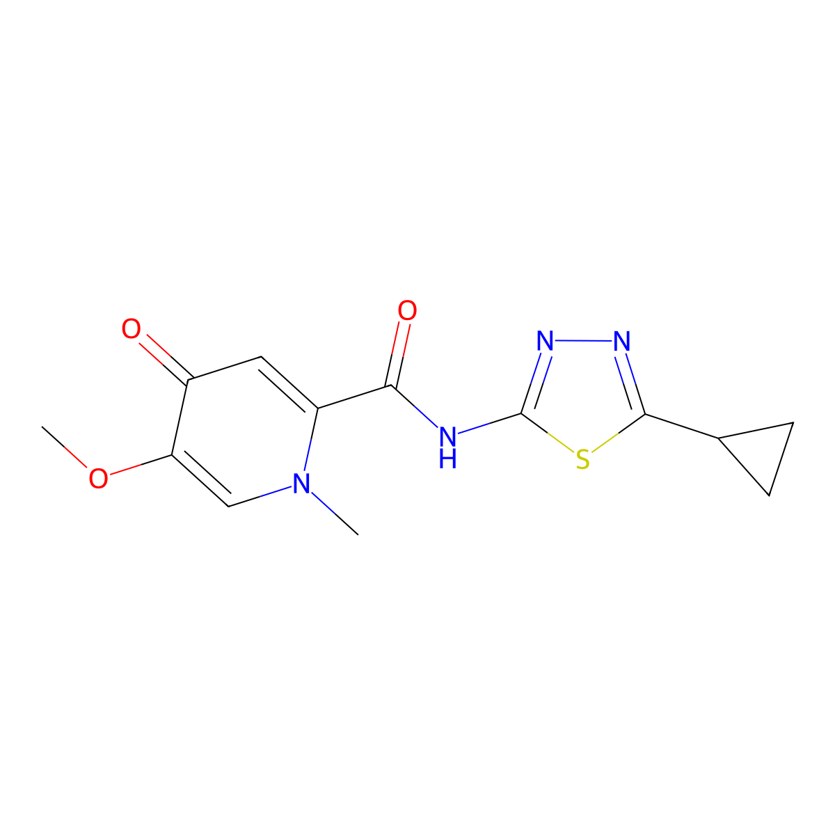 N-(5-cyclopropyl-1,3,4-thiadiazol-2-yl)-5-methoxy-1-methyl-4-oxo-1,4-dihydropyridine-2-carboxamide molecular structure, CAS 1574529-91-1