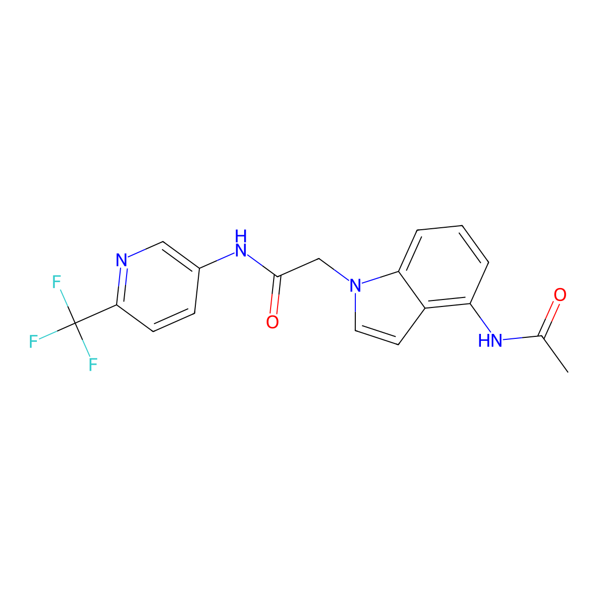 2-[4-(acetylamino)-1H-indol-1-yl]-N-[6-(trifluoromethyl)pyridin-3-yl]acetamide molecular structure, CAS 1574529-95-5