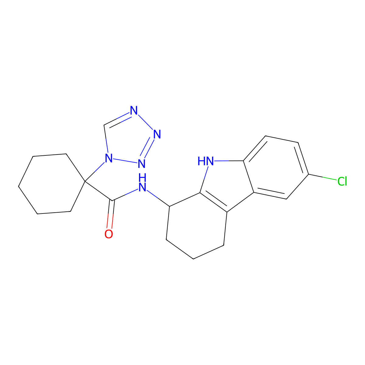 N-(6-chloro-2,3,4,9-tetrahydro-1H-carbazol-1-yl)-1-(1H-tetrazol-1-yl)cyclohexanecarboxamide molecular structure, CAS 1574530-03-2