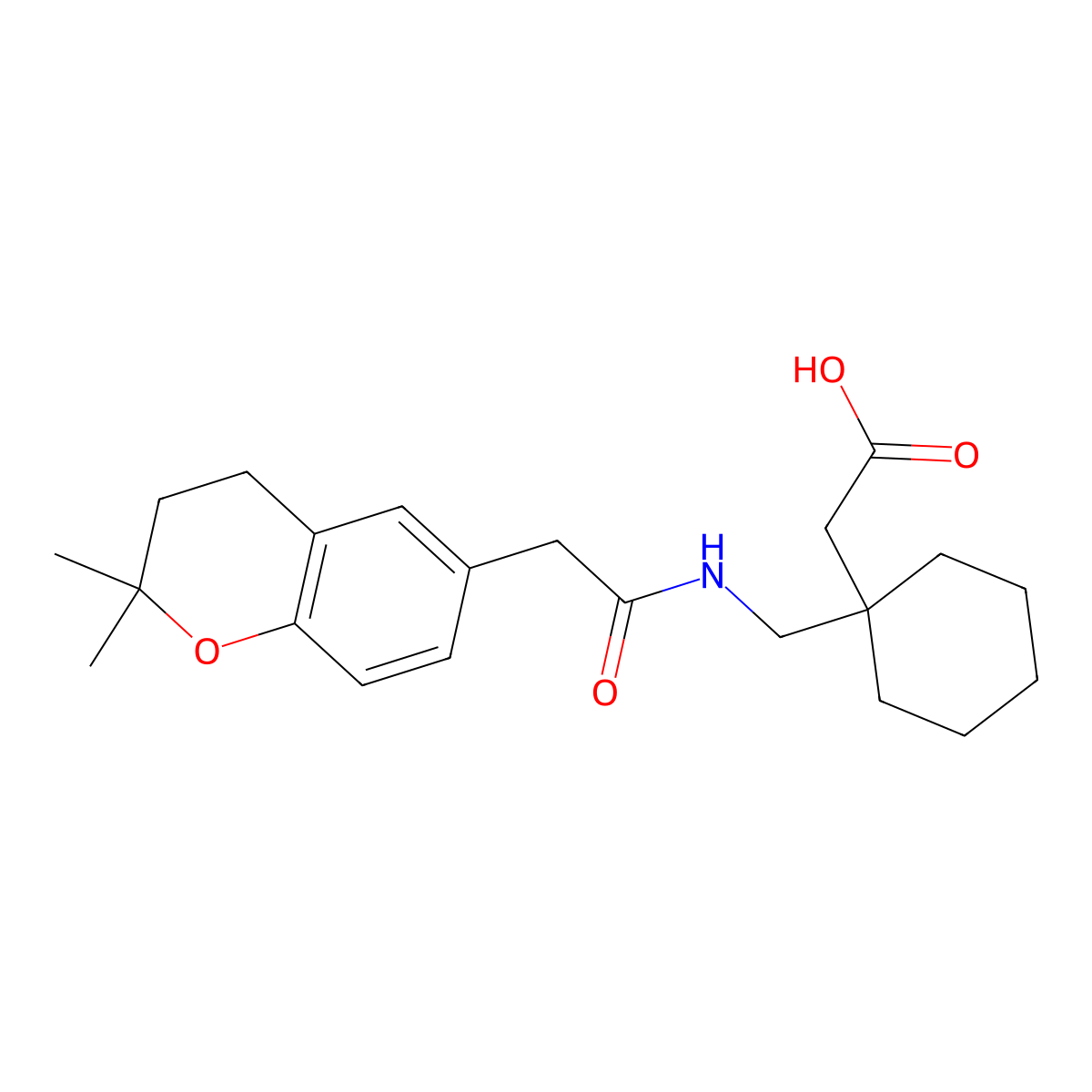 [1-({[(2,2-dimethyl-3,4-dihydro-2H-chromen-6-yl)acetyl]amino}methyl)cyclohexyl]acetic acid molecular structure, CAS 1574530-09-8