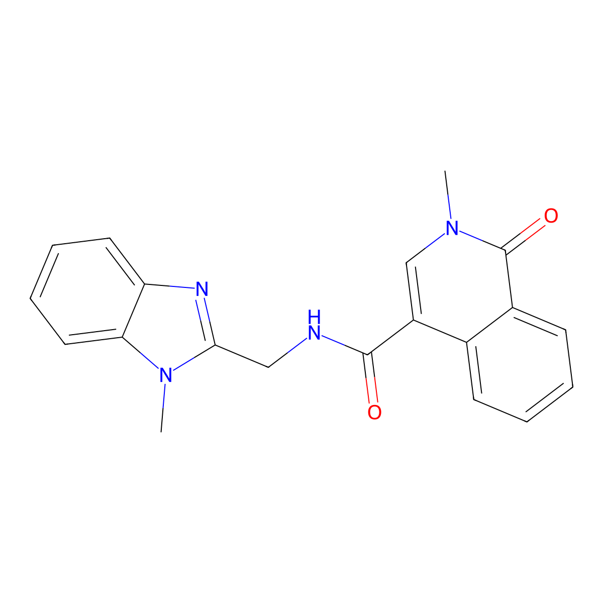 2-methyl-N-[(1-methyl-1H-benzimidazol-2-yl)methyl]-1-oxo-1,2-dihydroisoquinoline-4-carboxamide molecular structure, CAS 1574530-14-5