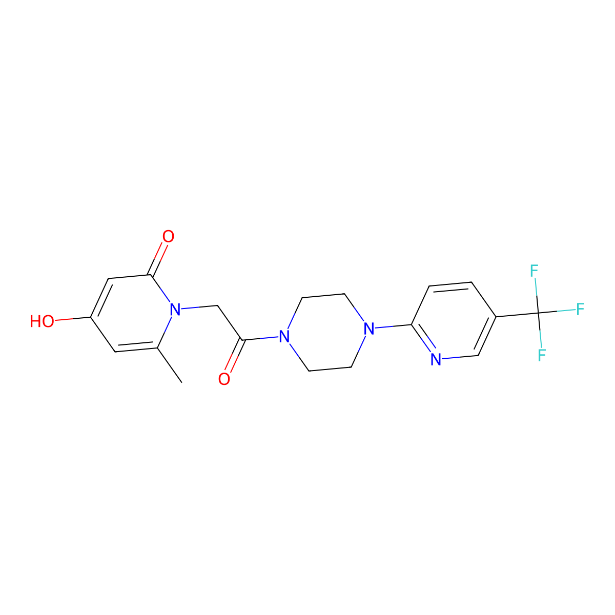 4-hydroxy-6-methyl-1-(2-oxo-2-{4-[5-(trifluoromethyl)pyridin-2-yl]piperazin-1-yl}ethyl)pyridin-2(1H)-one molecular structure, CAS 1574530-15-6