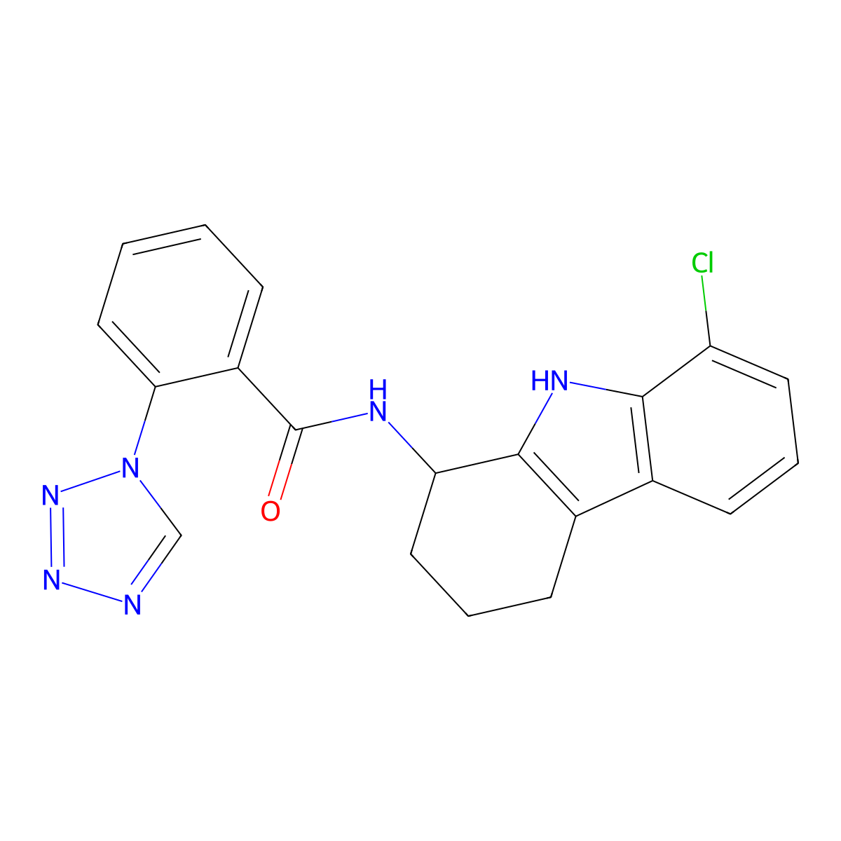 N-(8-chloro-2,3,4,9-tetrahydro-1H-carbazol-1-yl)-2-(1H-tetrazol-1-yl)benzamide molecular structure, CAS 1574530-31-6