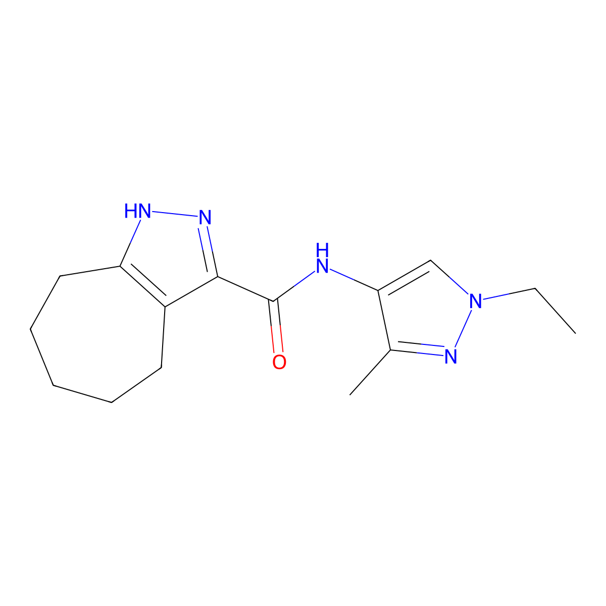 N-(1-ethyl-3-methyl-1H-pyrazol-4-yl)-2,4,5,6,7,8-hexahydrocyclohepta[c]pyrazole-3-carboxamide molecular structure, CAS 1574530-34-9