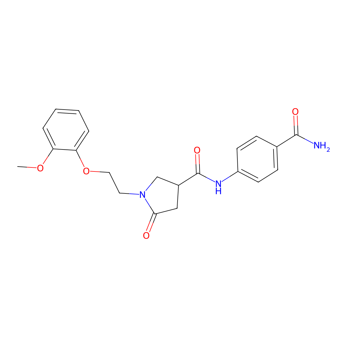 N-(4-carbamoylphenyl)-1-[2-(2-methoxyphenoxy)ethyl]-5-oxopyrrolidine-3-carboxamide molecular structure, CAS 1574530-46-3