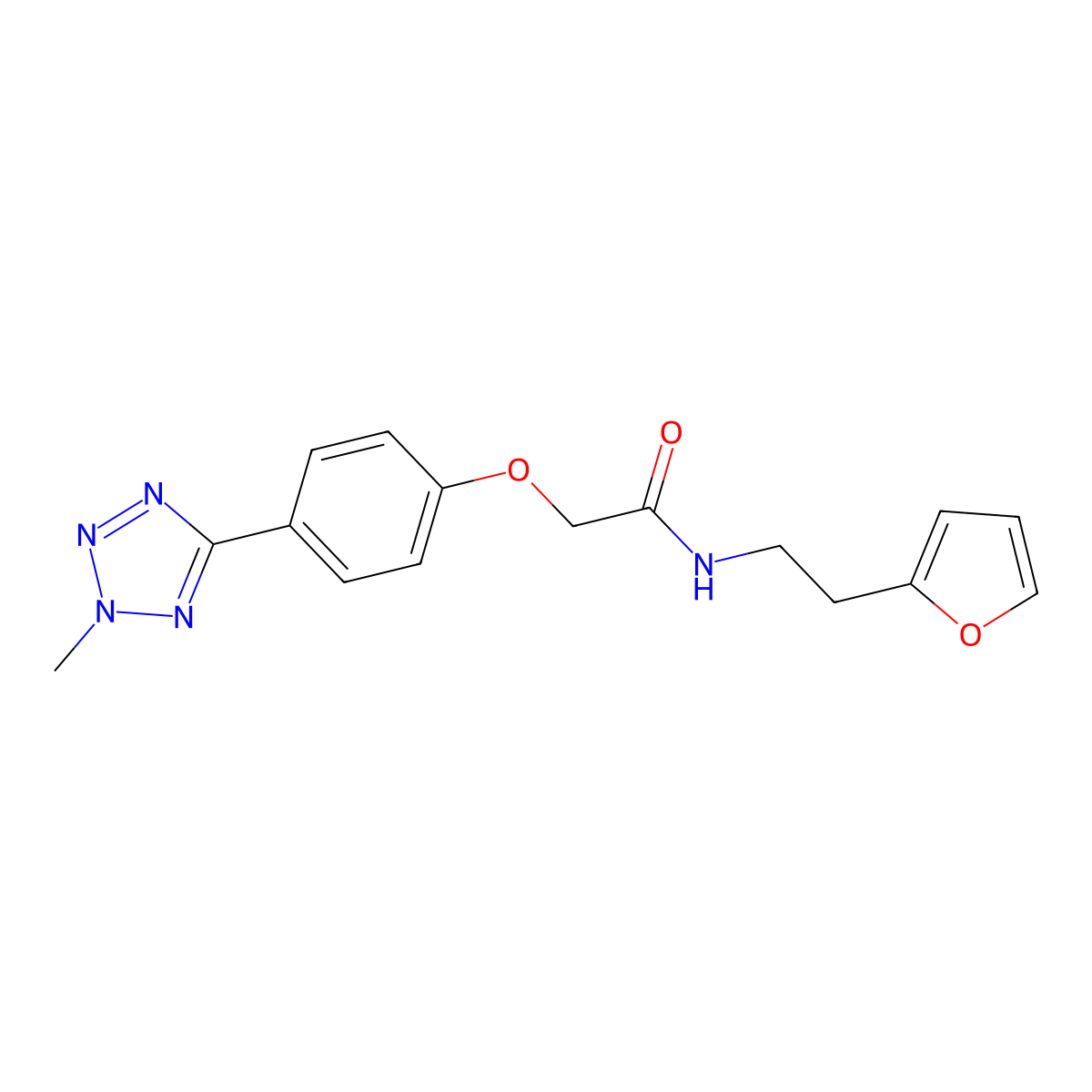 N-[2-(furan-2-yl)ethyl]-2-[4-(2-methyl-2H-tetrazol-5-yl)phenoxy]acetamide molecular structure, CAS 1574530-71-4