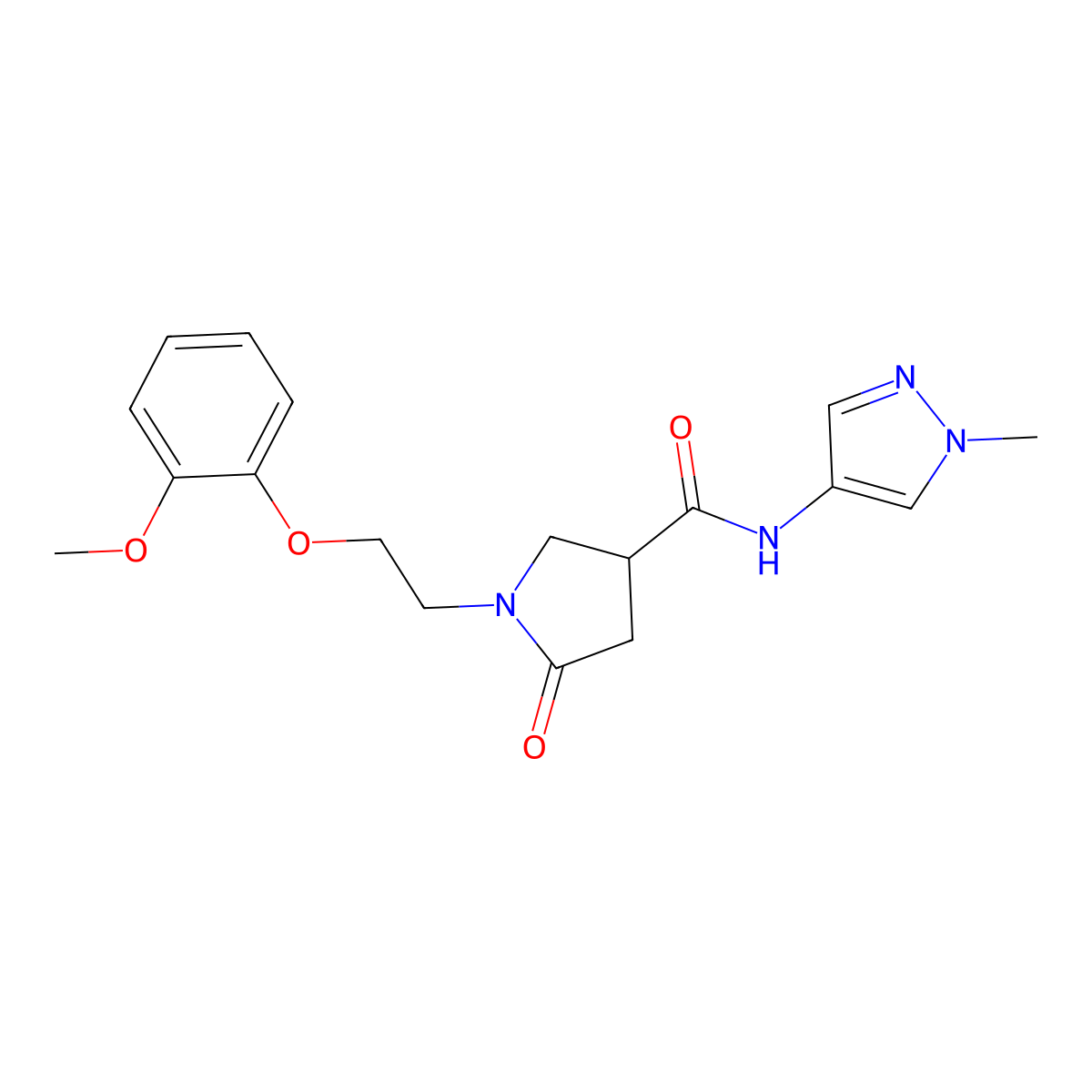 1-[2-(2-methoxyphenoxy)ethyl]-N-(1-methyl-1H-pyrazol-4-yl)-5-oxopyrrolidine-3-carboxamide molecular structure, CAS 1574530-76-9