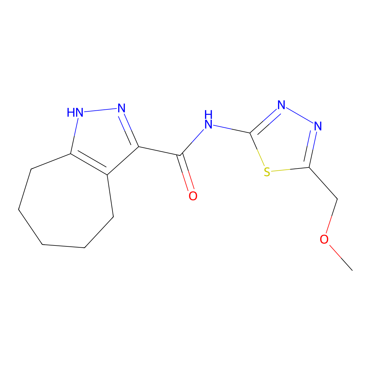N-(5-(methoxymethyl)-1,3,4-thiadiazol-2-yl)-1,4,5,6,7,8-hexahydrocyclohepta[c]pyrazole-3-carboxamide molecular structure, CAS 1574530-95-2