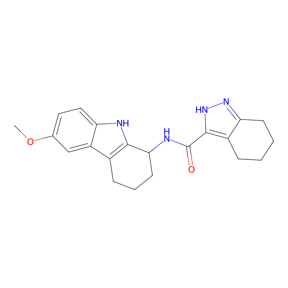 N-(6-methoxy-2,3,4,9-tetrahydro-1H-carbazol-1-yl)-4,5,6,7-tetrahydro-2H-indazole-3-carboxamide molecular structure, CAS 1574530-96-3