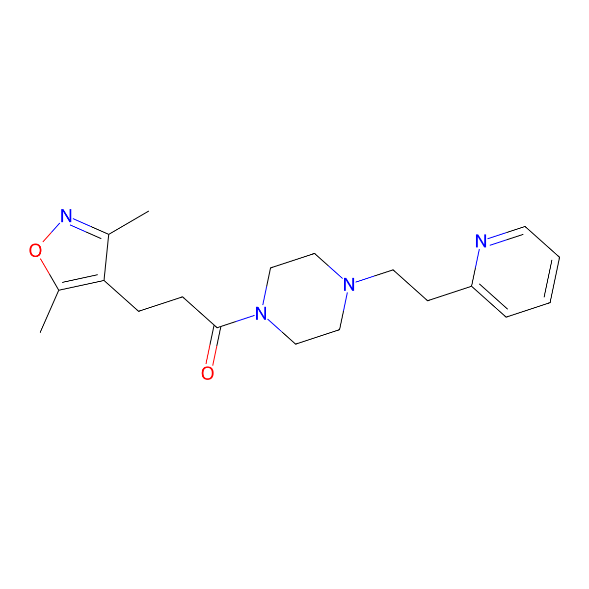 3-(3,5-Dimethyl-1,2-oxazol-4-yl)-1-{4-[2-(pyridin-2-yl)ethyl]piperazin-1-yl}propan-1-one molecular structure, CAS 1574531-28-4