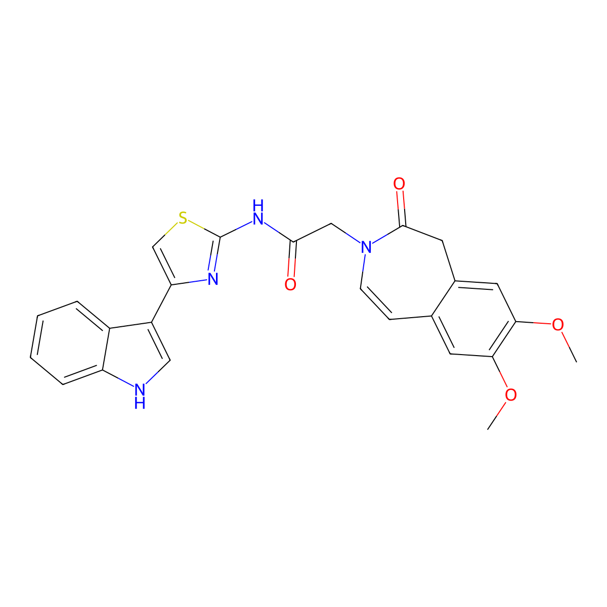 N-(4-(1H-indol-3-yl)thiazol-2-yl)-2-(7,8-dimethoxy-2-oxo-1H-benzo[d]azepin-3(2H)-yl)acetamide molecular structure, CAS 1574531-30-8
